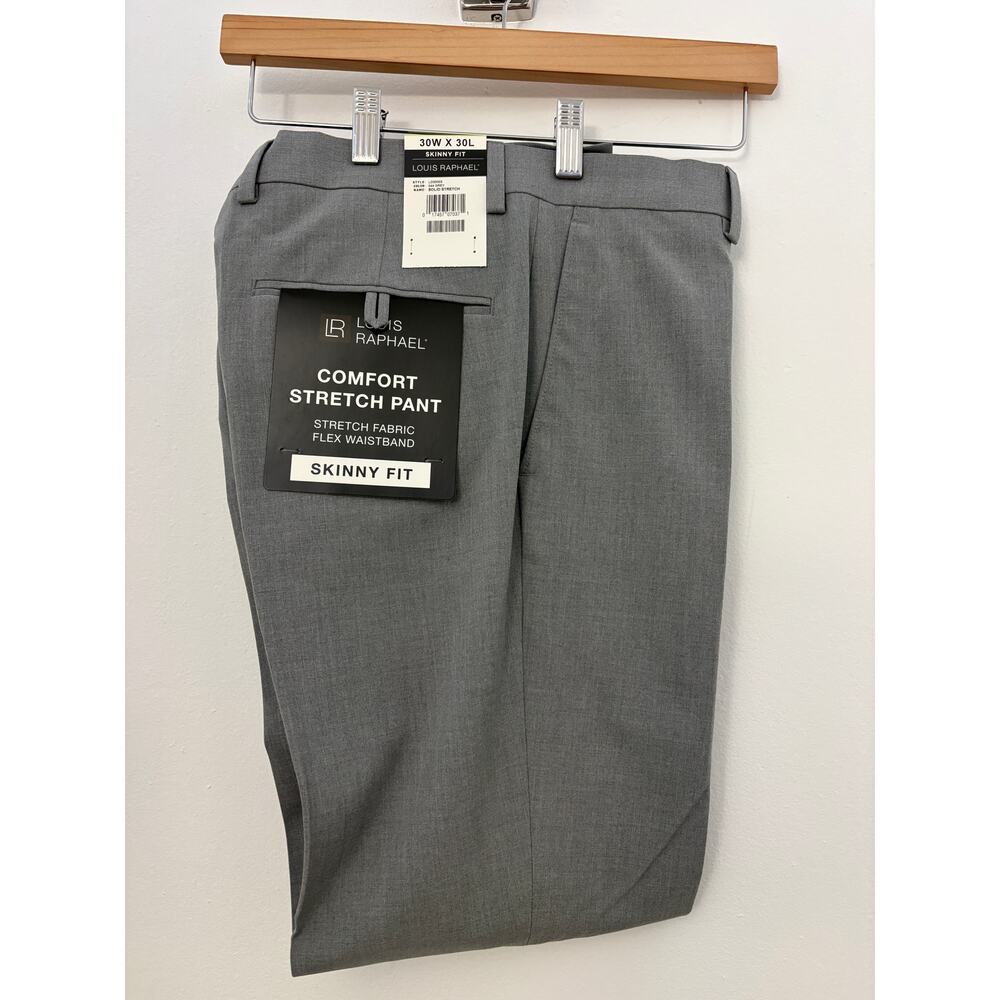 NWT Louis Raphael Grey Comfort Stretch Skinny Fit Dress Pants 30x30